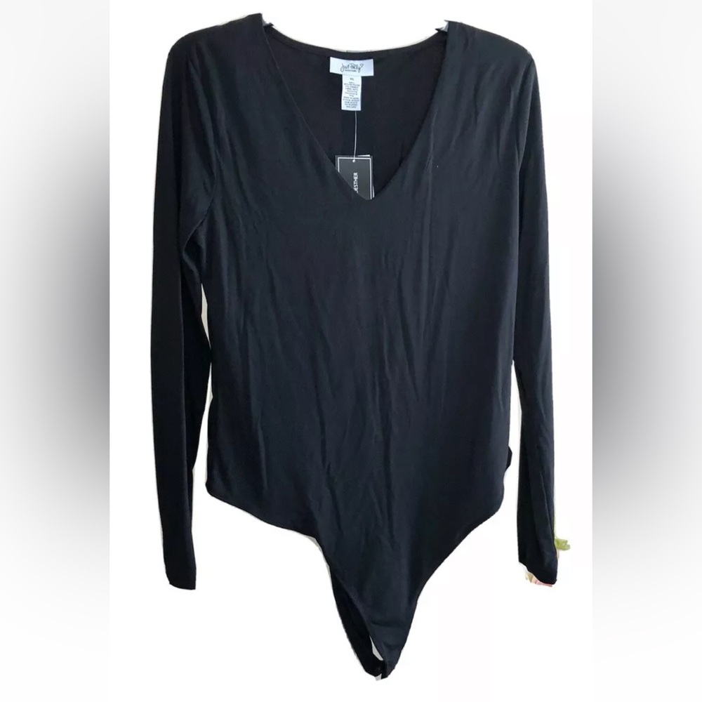 JUST POLLY NEW YORK WOMEN'S DOBYSUIT SIZE XL BLACK LONG SLEEVES V-NECK ps235